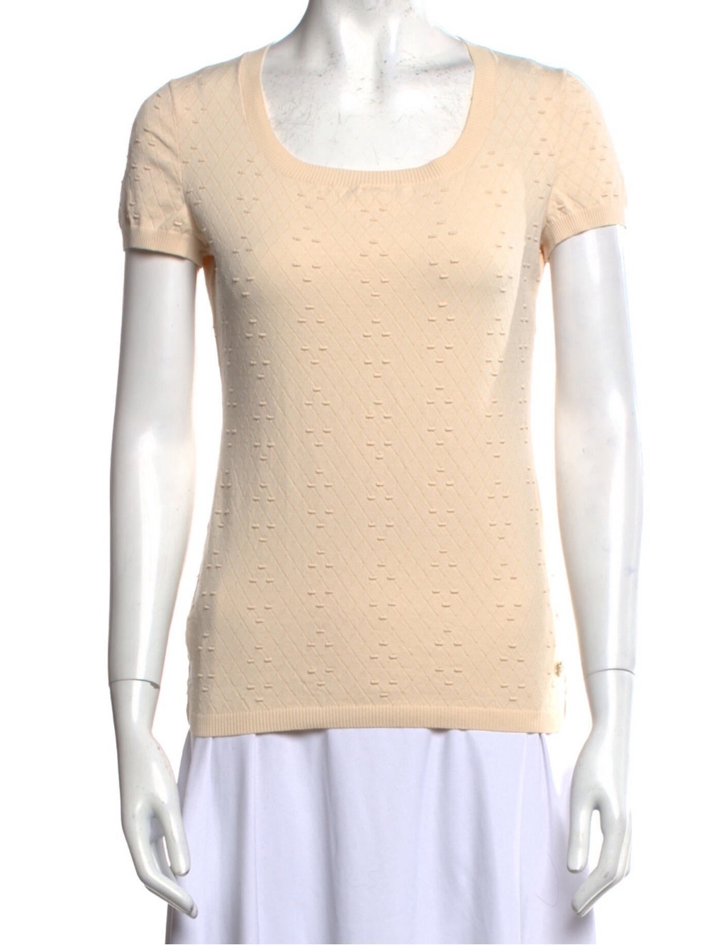 CHANEL Cream Short-Sleeve Knit Top size 38-M